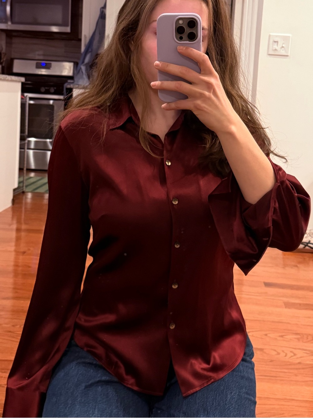 Ann Taylor Solk Button-Up Blouse in Burgundy
